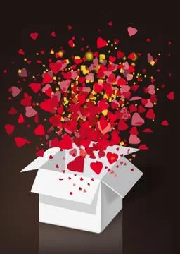 Open explosion white gift box fly hearts and confetti Happy Valentine s day Stock Illustration