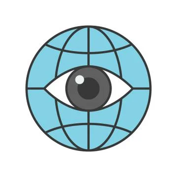 Open eye on globe icon, editable stroke outline 스톡 일러스트