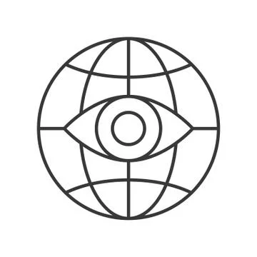 Open eye on globe icon, vision concept, editable stroke outline 스톡 일러스트