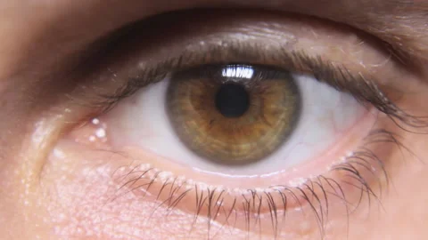 Open eye on human face gazing forward, adult male close up, brown pupil Video stock 203916879
