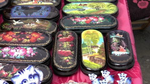 Open Fair Folk. Boxes Painted. Stock Footage 40731296