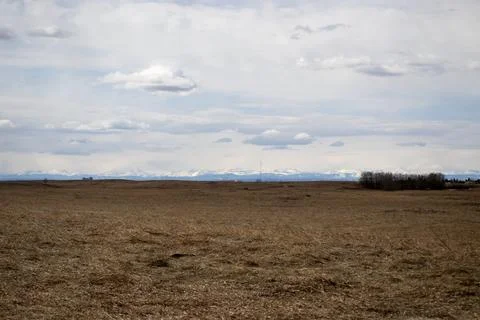 Open Field with Mountain Range Background Stock Photos