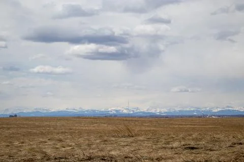 Open Field with Mountain Range Background Foto stock