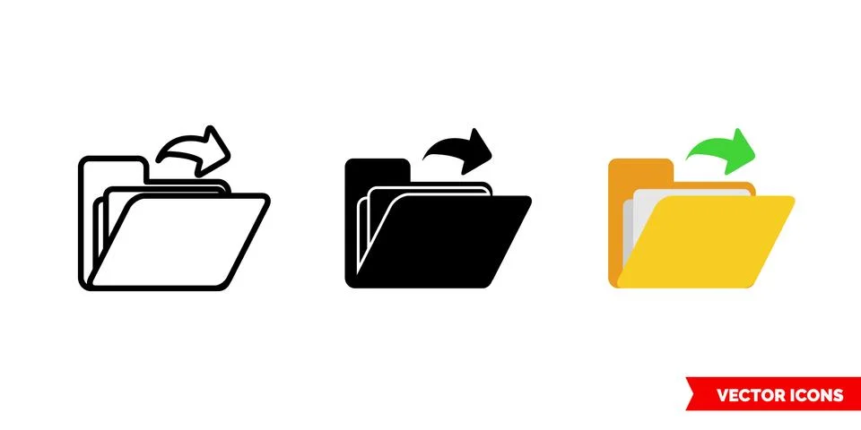 Open file icon of 3 types color, black and white, outline. Isolated vector sign Stock Illustration