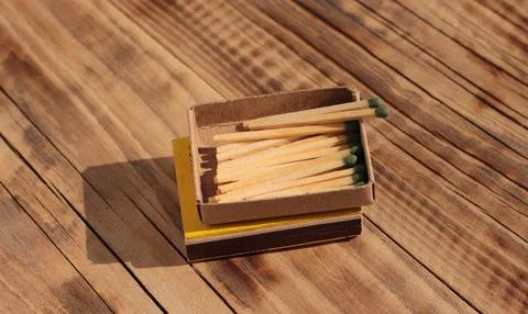 An open filled box of matches. Stock Photos