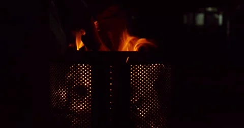 Open fire from a campfire in the dark Stock Footage 227006340