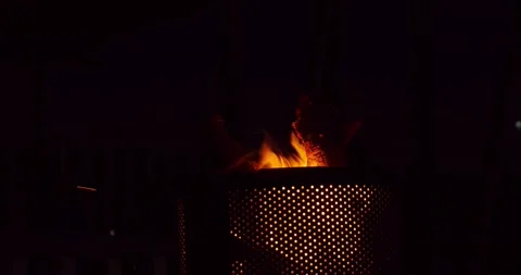 Open fire from a campfire in the dark Stock Footage 227008656
