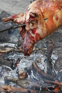 Open fire cooking Foto stock