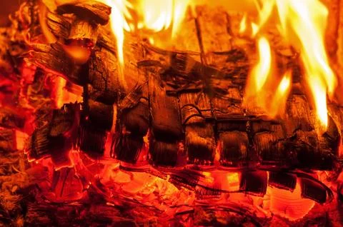 Open fire in fireplace. Stock Photos