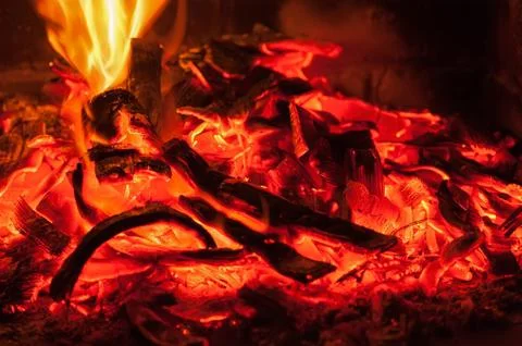 Open fire in fireplace. Stock Photos