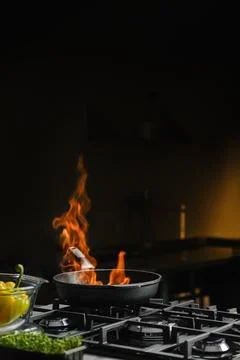 Open fire in a frying pan Stock Photos