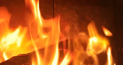 Open fire in an oven Stock Footage 72270255