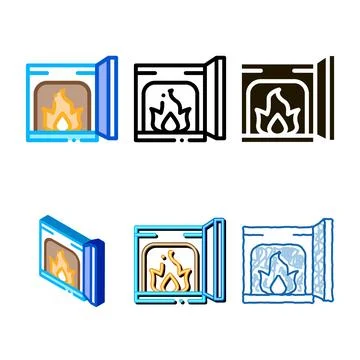 Open fire styles in stove icon vector outline Stock Illustration