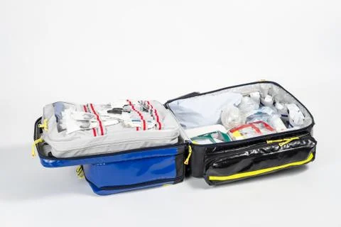 Open First Aid Emergency Backpack Stock Photos