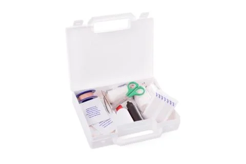 Open first aid kit isolated on white background Stock Photos