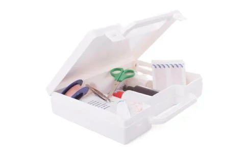 Open first aid kit isolated on white background Stock Photos