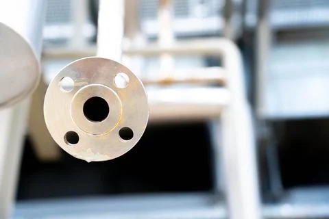 Open flange joint for small diameter pipes in a production plant Stock Photos