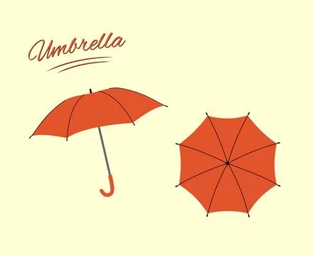 Open flat style umbrella. Protective parasol suitable for rainy weather. Si.. Stock Illustration