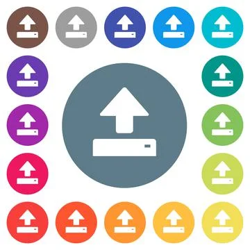 Open flat white icons on round color backgrounds 스톡 일러스트