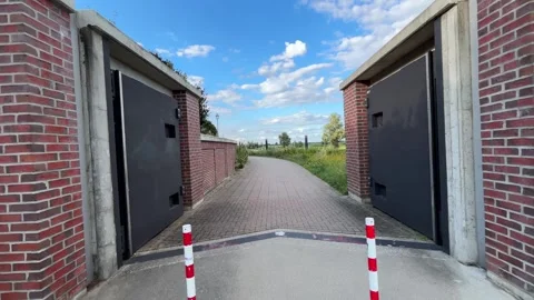 Open Flood Protection Gates Across a Dike Passage Video stock 342278102