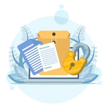 Open folder concept, Folder with documents, Document protection. Stock Illustration