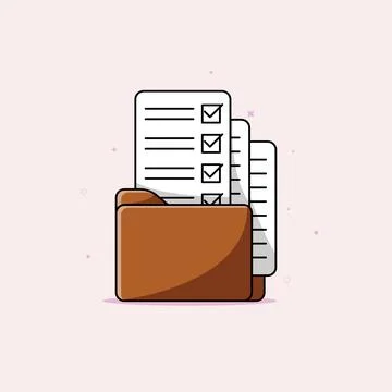 Open folder with confirmed documents or test with check mark Stock Illustration