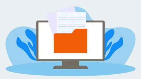 Open folder document with computer screen. 스톡 일러스트