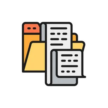 Open folder with documents, file, list of jobs flat color icon. Illustrazione stock