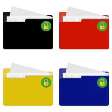 Open folder with documents. Set of open folders with papers. Stock Illustration