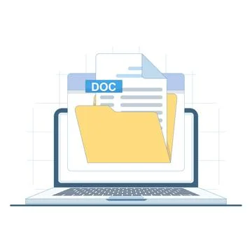Open folder icon containing a DOC file, representing document management. Stock Illustration