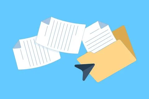 Open folder icon with papers inside, flat vector design. Illustrazione stock