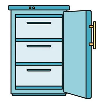 Open freezer showing empty drawers for food storage Stock Illustration