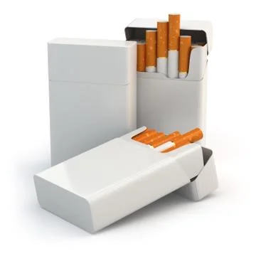 Open full packs of cigarettes isolated on white background. Иллюстрация