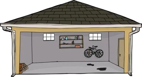 Open Garage with Log Pile Stock Illustration