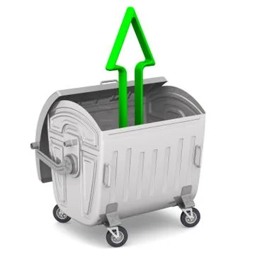 The open garbage container with a green arrow pointing to upwards Stock-Illustration