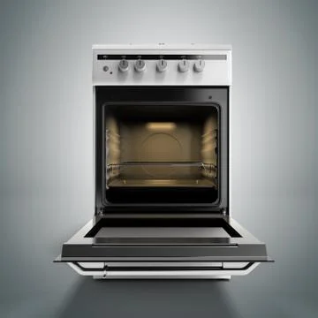 Open gas stove 3d render isolated on a grey background Stock Illustration