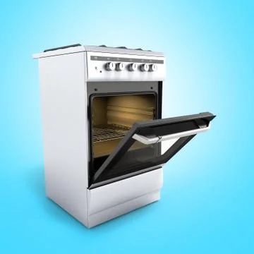 Open gas stove 3d render on blue  background Stock Illustration