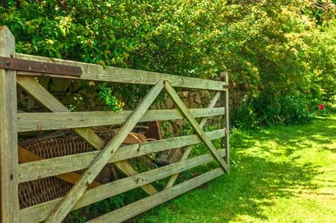 Open Gate into Meadow Field Stock Photos