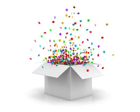 Open Gift Box and Confetti. Christmas Background.  Illustration 3d rendering Illustration