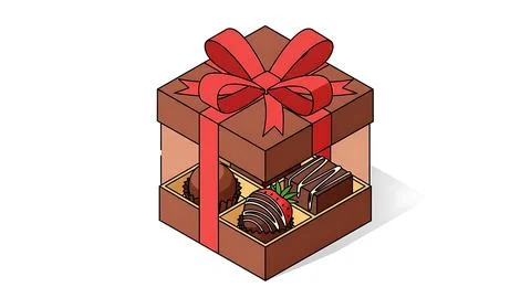 Open gift box with assorted treats Stock Illustration