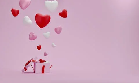 Open gift box with balloon heart on pink color background, Idea for Mother's, Stockillustratie