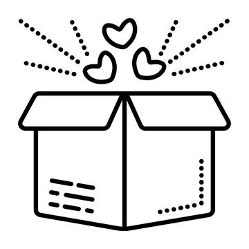 Open gift box black line icon Stock Illustration