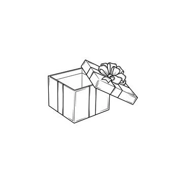 Open gift box with bow icon - outline present vector graphic Stock Illustration