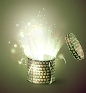 Open gift box with bright rays of light Stock Illustration