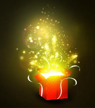 Open gift box with bright rays of light Stockillustratie