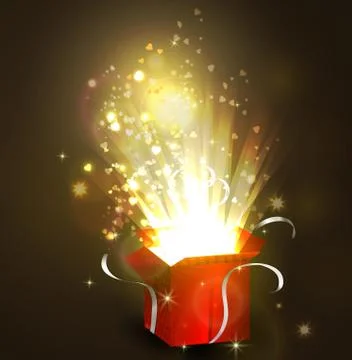 Open gift box with bright rays of light Stock Illustration