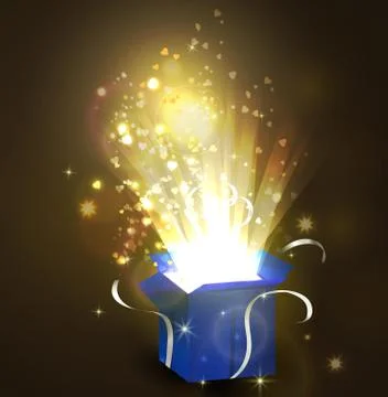 Open gift box with bright rays of light Stock Illustration