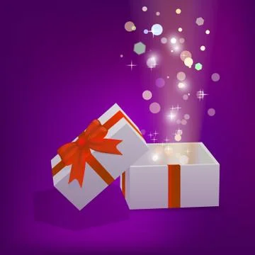 Open gift box with bright rays of light Stock Illustration