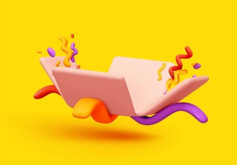 Open gift box with confetti realistic 3d design. Xmas sale present. Holiday g Stock Illustration