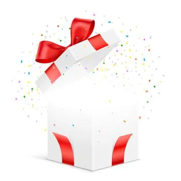 Open gift box with exploded colorful confetti. Stockillustratie